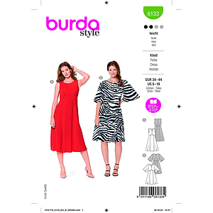 Patron Burda 6133- Robes styléesavec jupe virevoltante du 36 au 46
