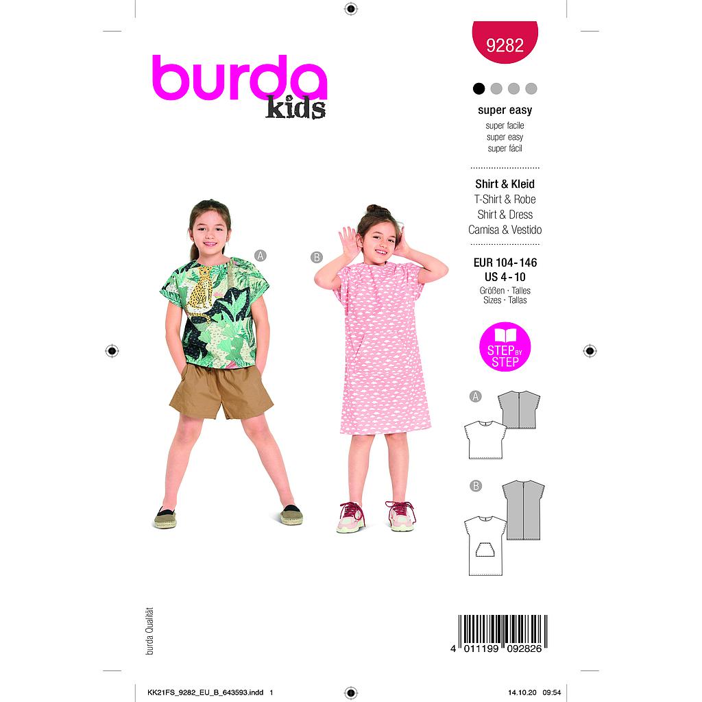 Patron Burda 9282- Tee-shirt et Robe enfant spécial débutant du 104 au 140 cm