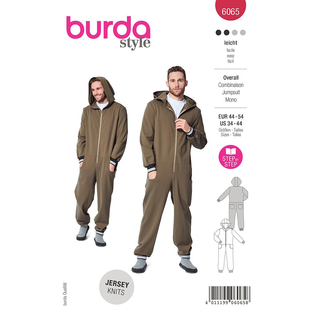 Patron Burda 6065- Combinaison Homme à capuche du 44 au 56