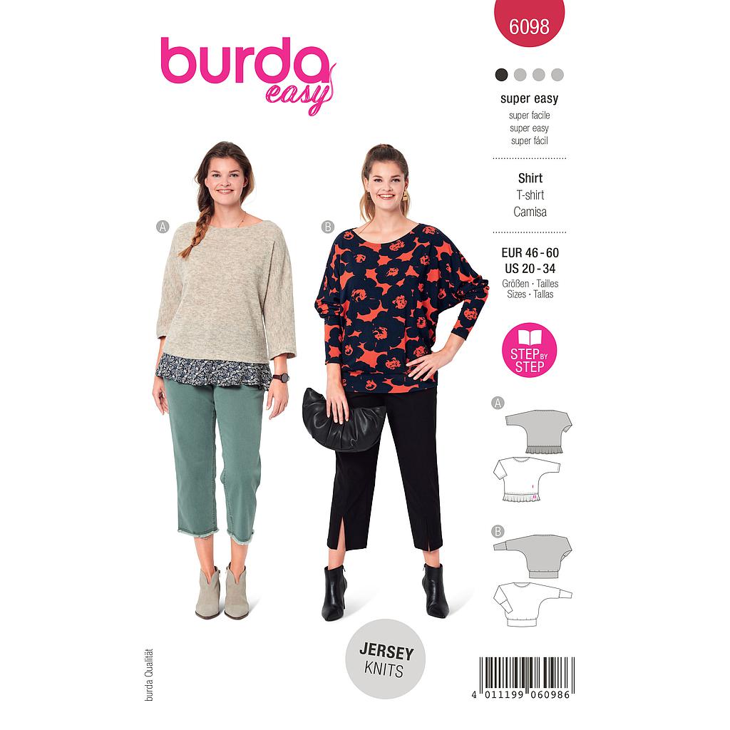 Patron Burda 6098- T-shirt à manches kimono du 48 au 62