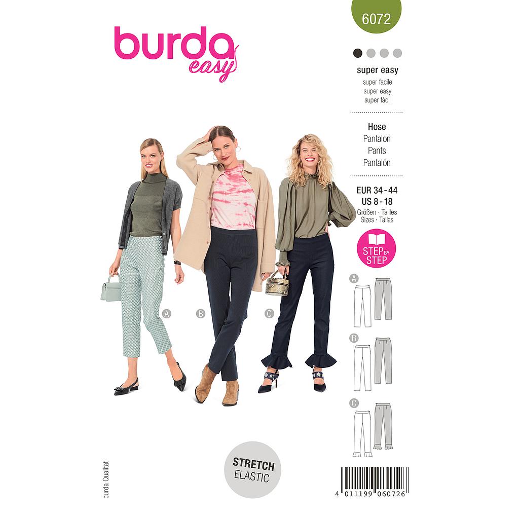 Patron Burda 6072- Pantalons de forme étroite avec fermeture à glissière latérale du 36 au 46