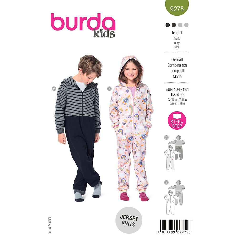 Patron Burda 9275- Combinaison Enfant Mixte à capuche du 104 au 134