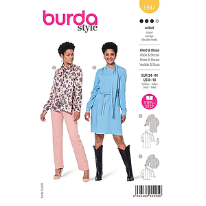 Patron Burda 5947 - Robe & blouse avec long col châle du 36 au 46 (FR)#