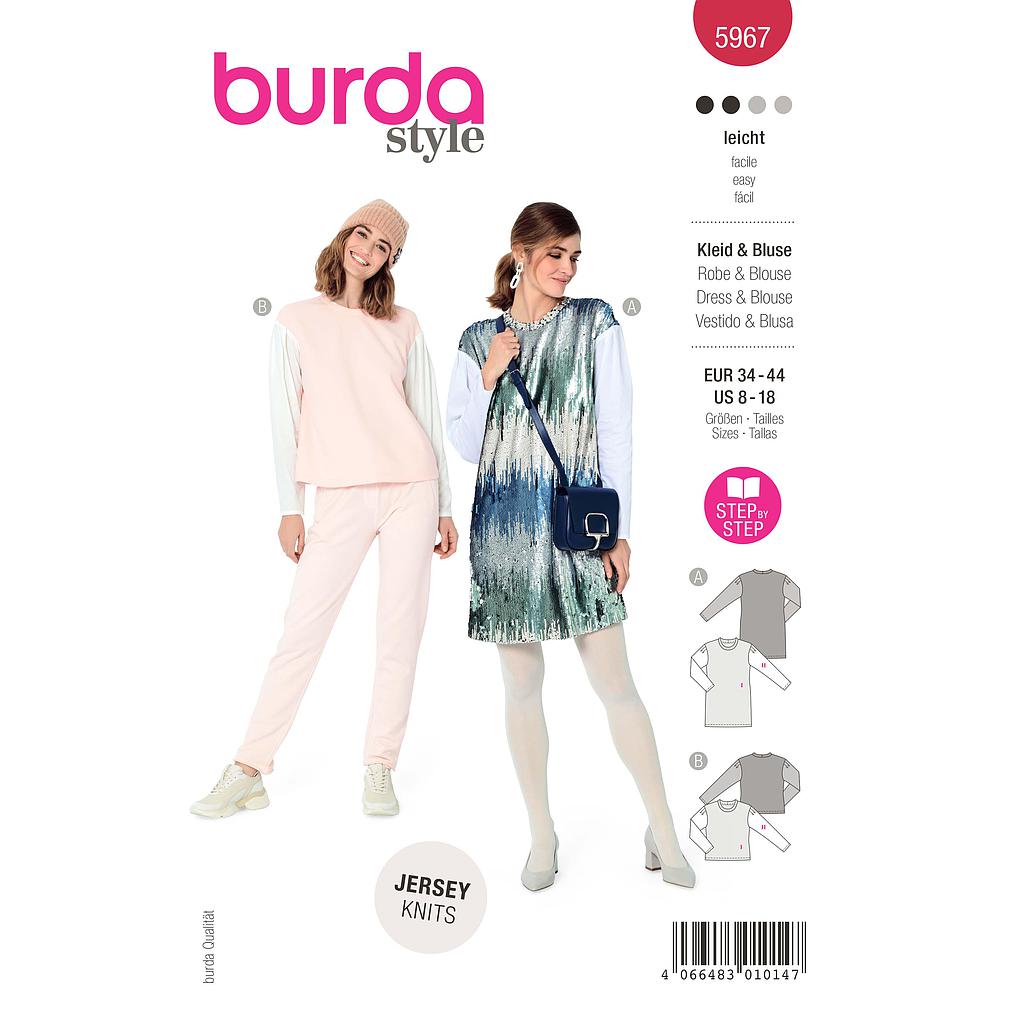 Patron Burda 5967 - Robe &amp; blouse dans deux étoffes de forme légère du 36 au 46#