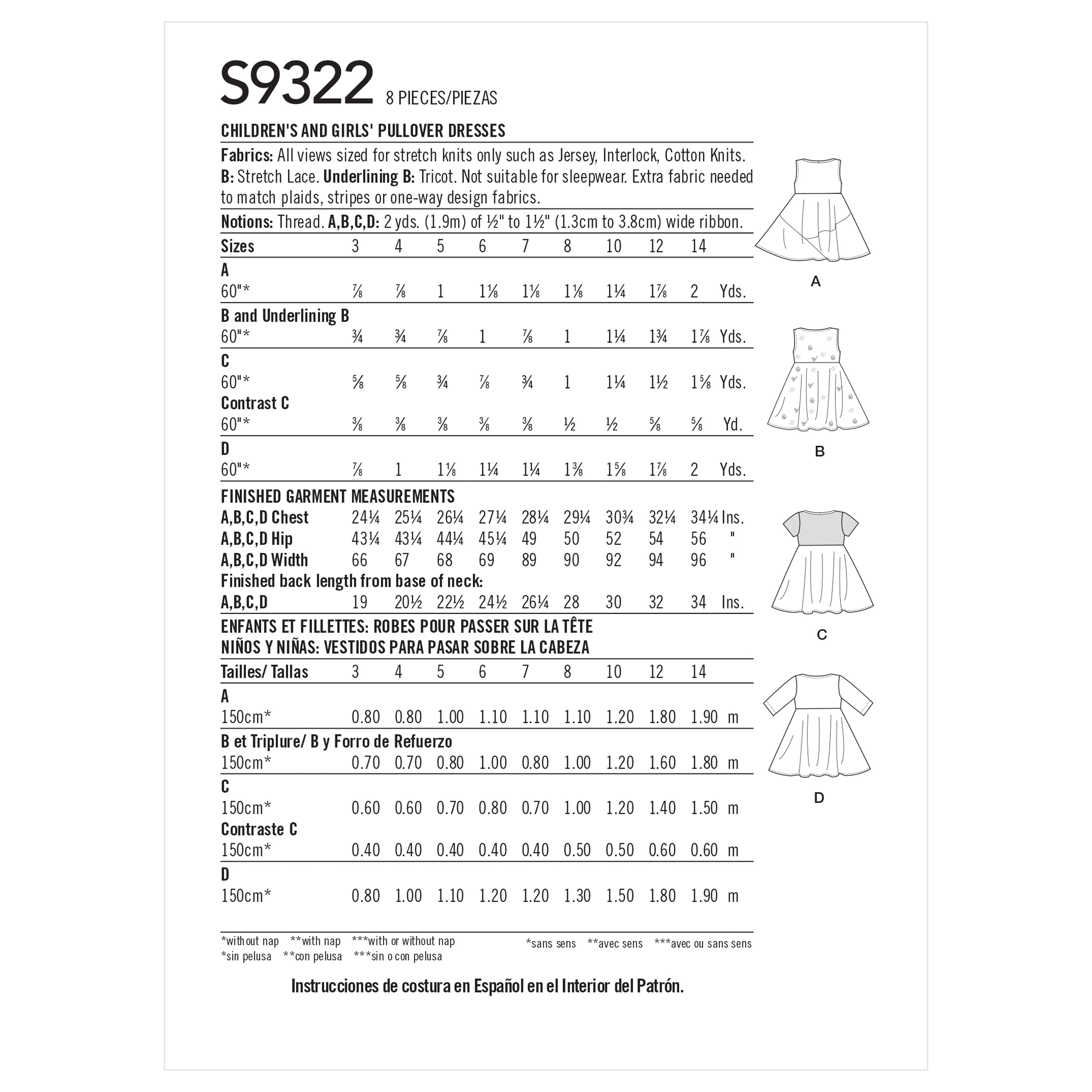 Patron Simplicity 9322 - Robe Enfant à enfilée de 3 à 14 ans (97 à 155 cm)