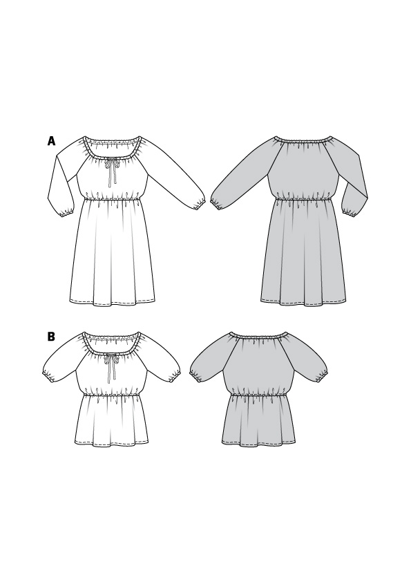 Patron Burda 6016 Blouse et Robe encolure Carmen et manches raglan du 46 au 56 FR activa france