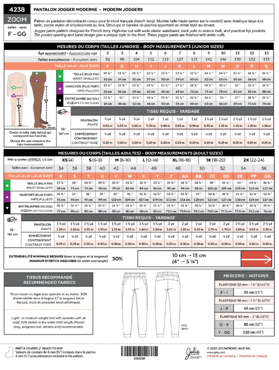 Patron Jalie 4238 ZOOM- Jogging moderne