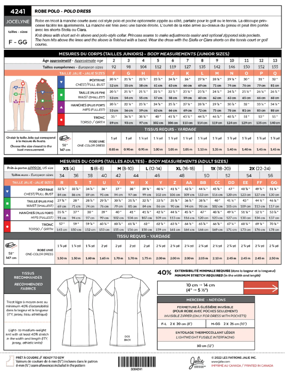 Patron Jalie 4241 JOCELYNE - Robe polo enfants, adolescentes et adultes