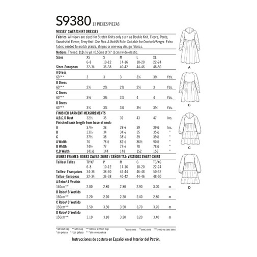 Patron Simplicity 9380 - Robes sweat pour femme 34 au 52 FR