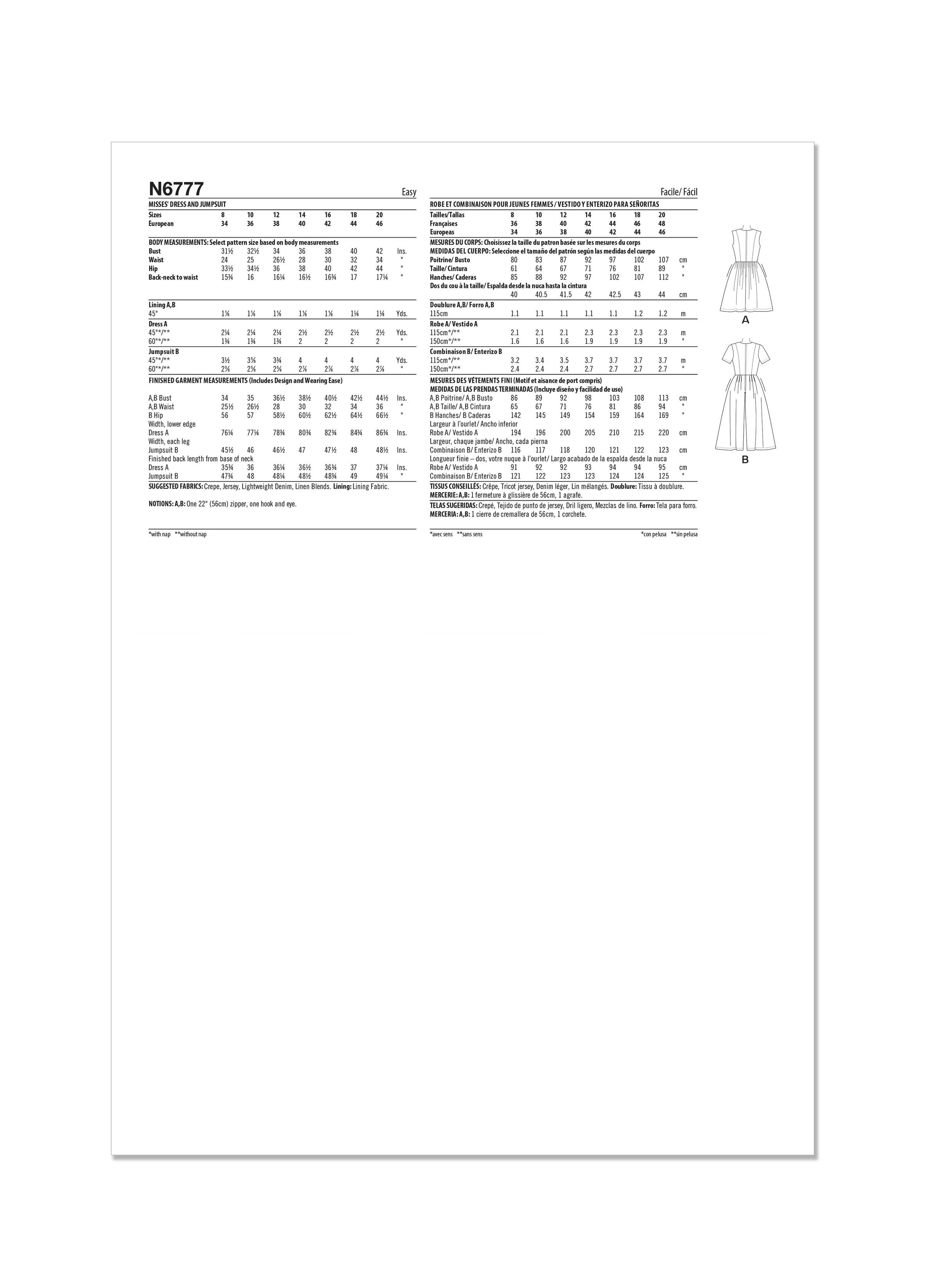 Patron New Look 6777 - Robe et Combinaison pour Jeunes Femmes