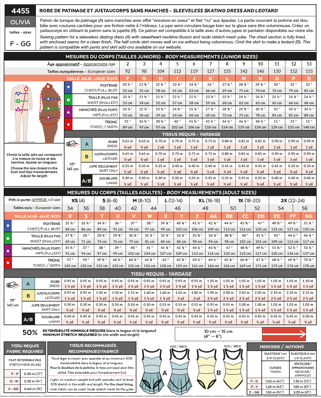 Patron Jalie 4455 - Robe de patinage et justaucorps sans manches - OLIVIA