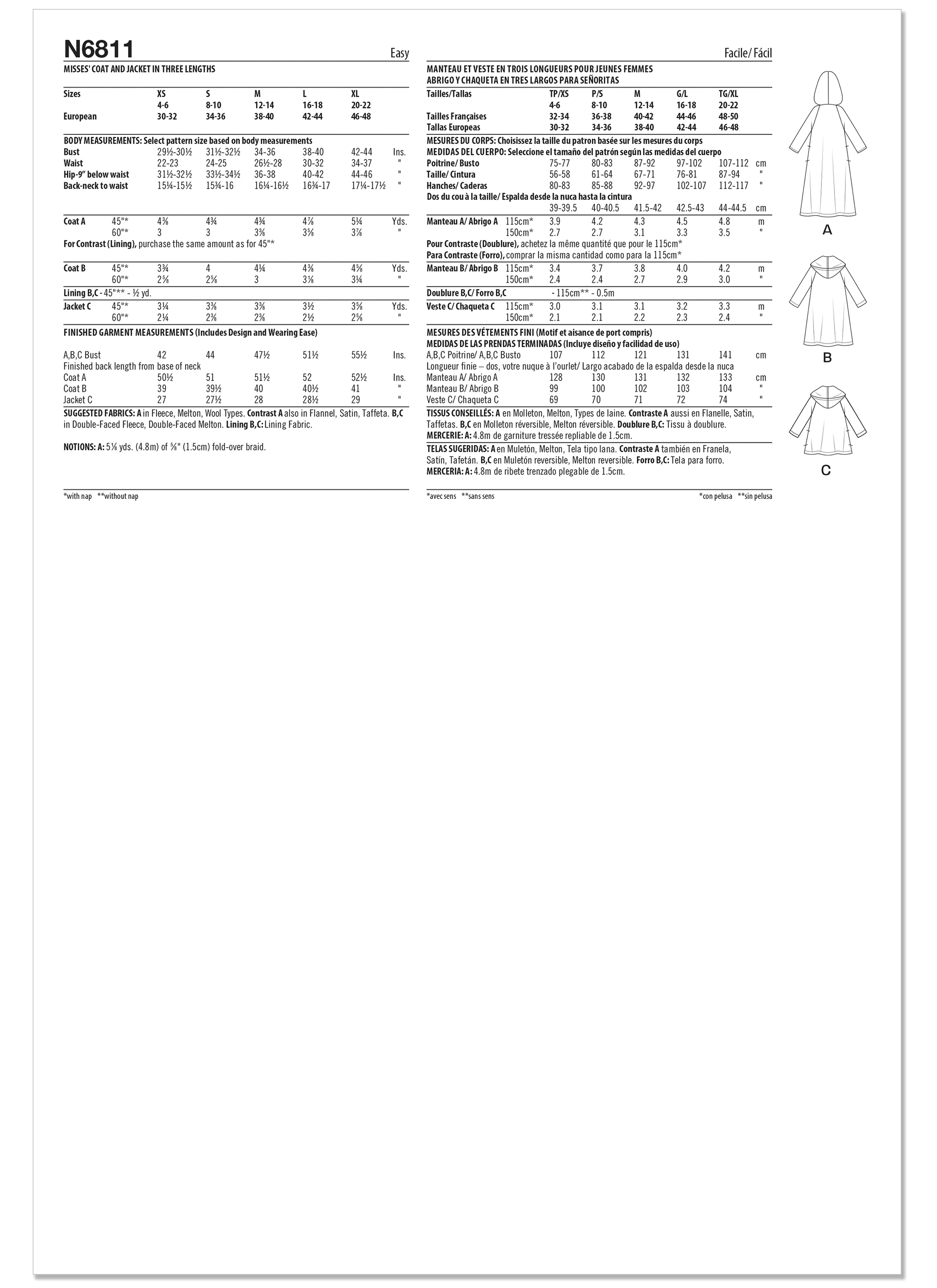 Patron New Look 6811 -  Manteau et veste