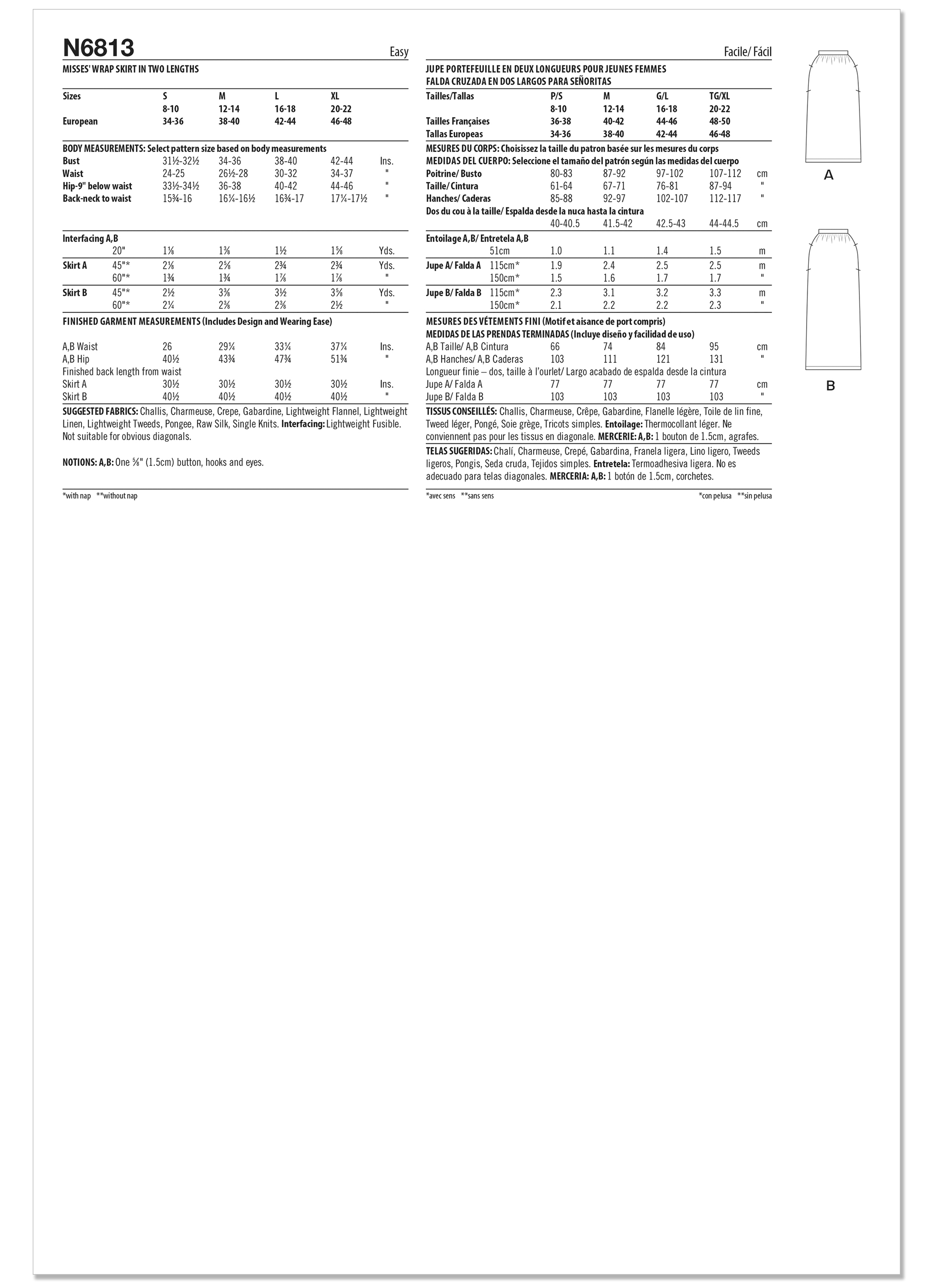 Patron New Look 6813 -  Jupe porte feuille