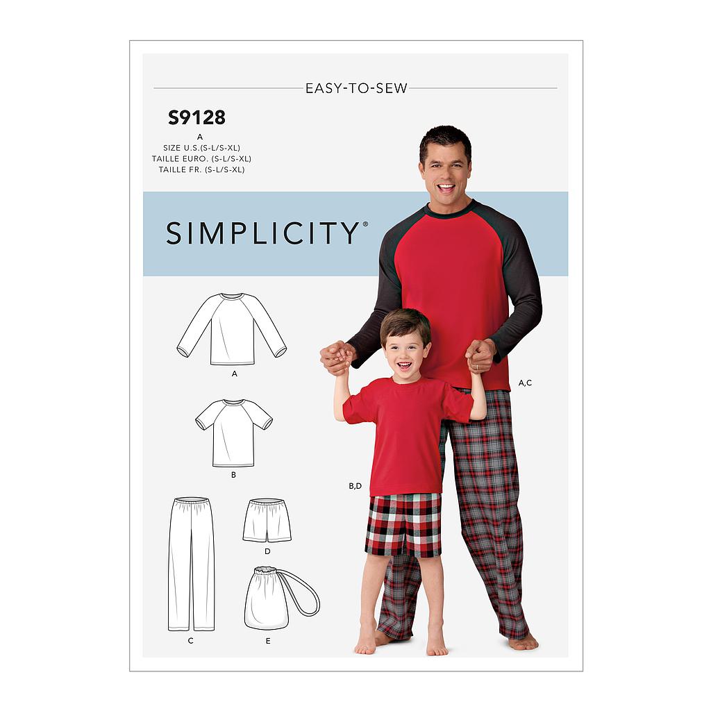 Patron Simplicity 9128 Pyjama père &amp; fils short ou pantalon