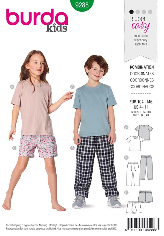 Patron Burda 9288 T-shirt pantalon short - de 4 à 11 ans