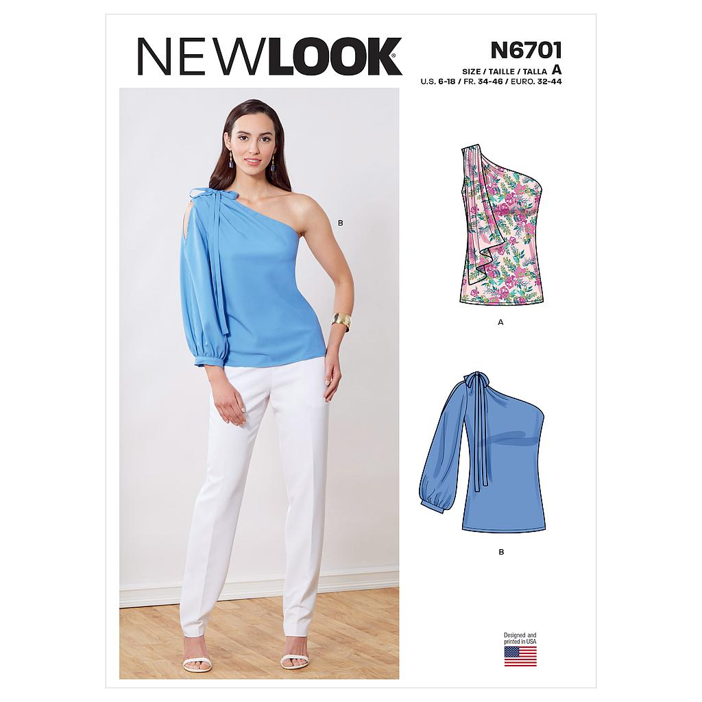 Patron New Look 6701 - Top avec 1 épaule nue avec variation de manches du 34 au 46#