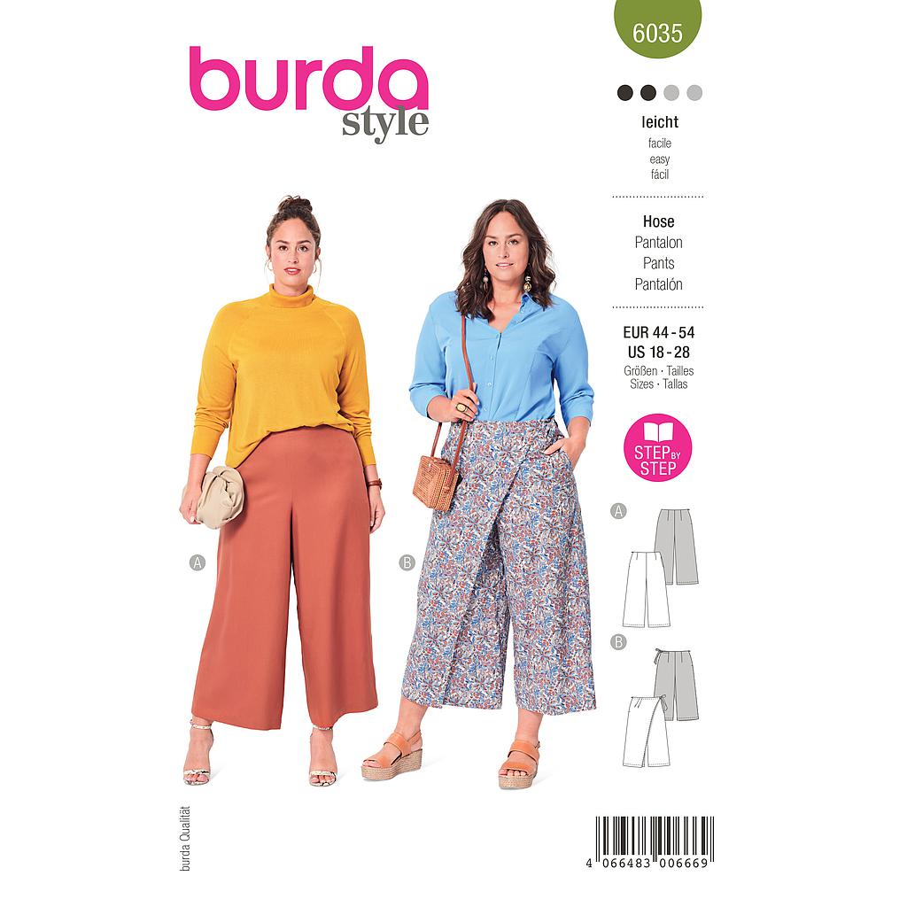 Patron Burda 6035 - Pantalon et Jupe- culotte avec pan de surjupe du 46 au 56 (FR)