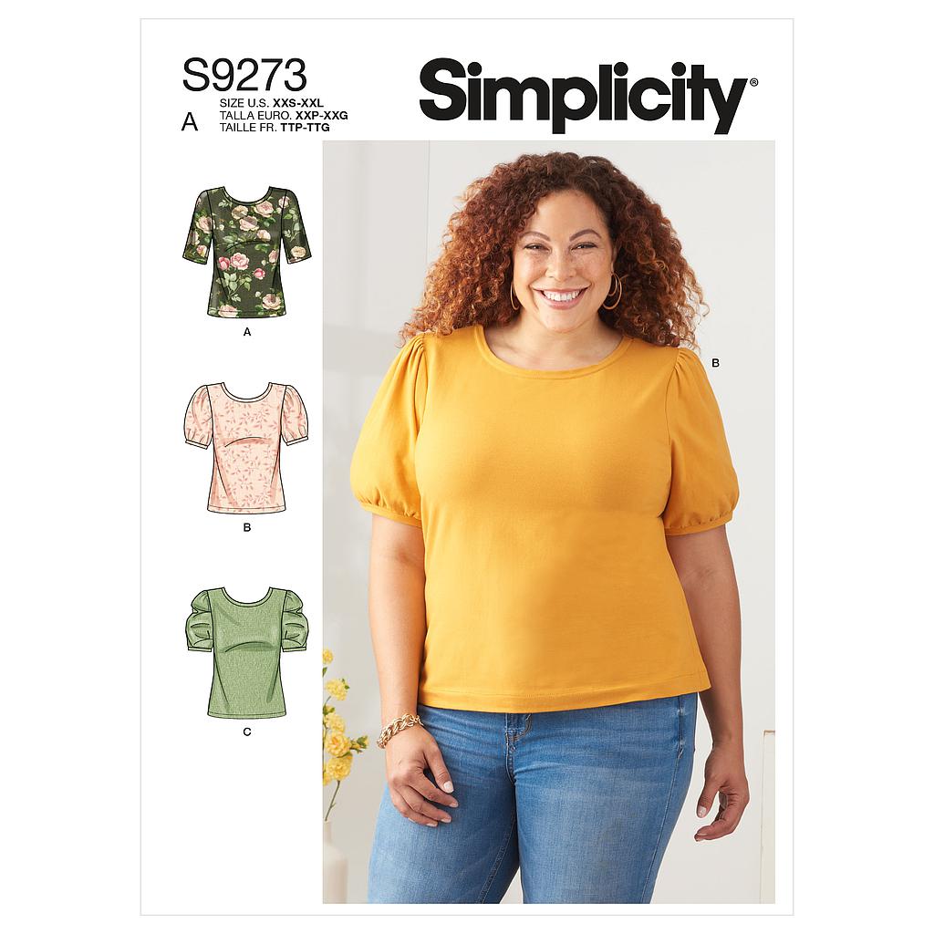 Patron Simplicity 9273.A - Top en maille, encolure arrondie avec variations de manches du 32 au 54 (FR)