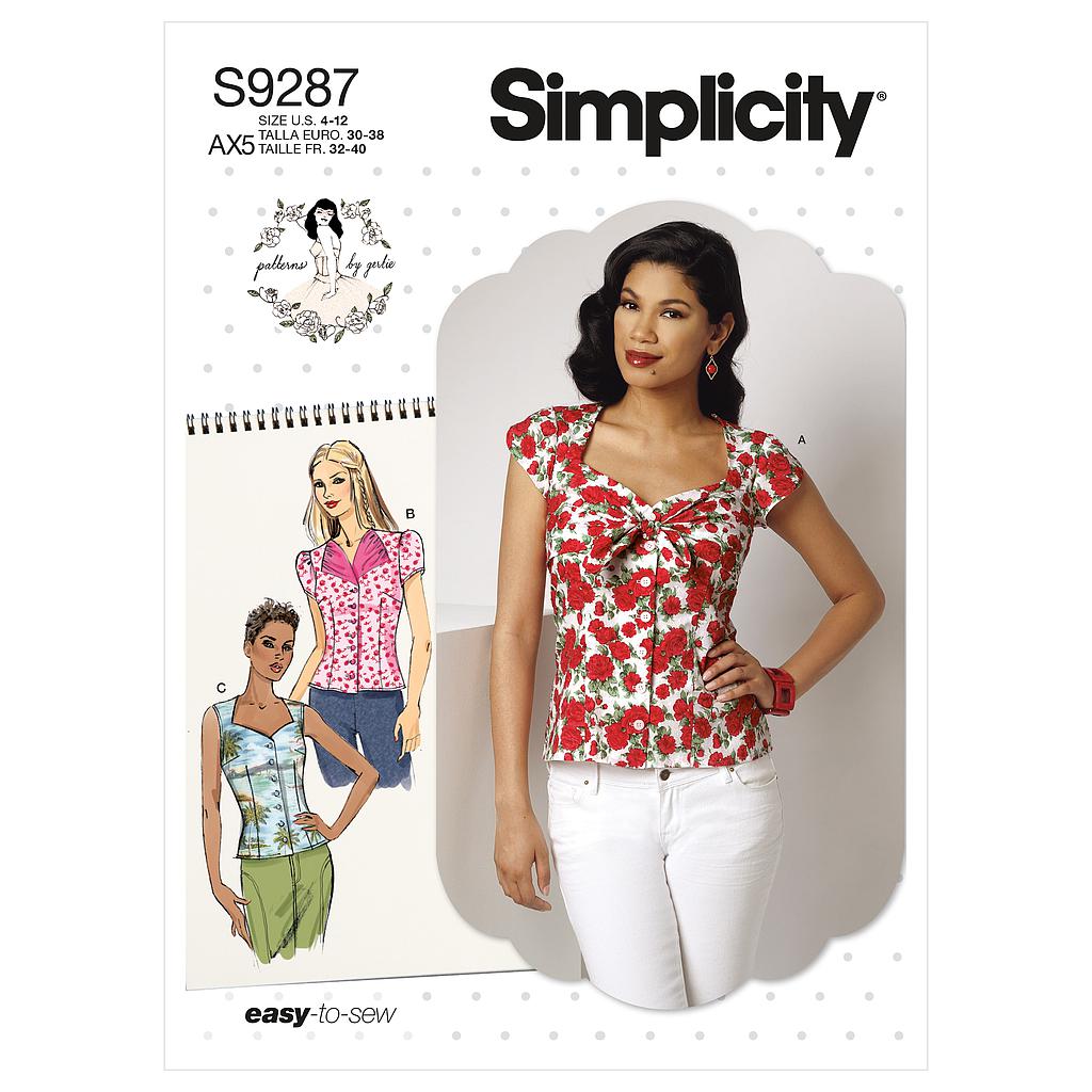 Patron Simplicity 9287 - Top Femme avec décolleté en cœur, boutonné au devant du 32 au 48 (FR) 