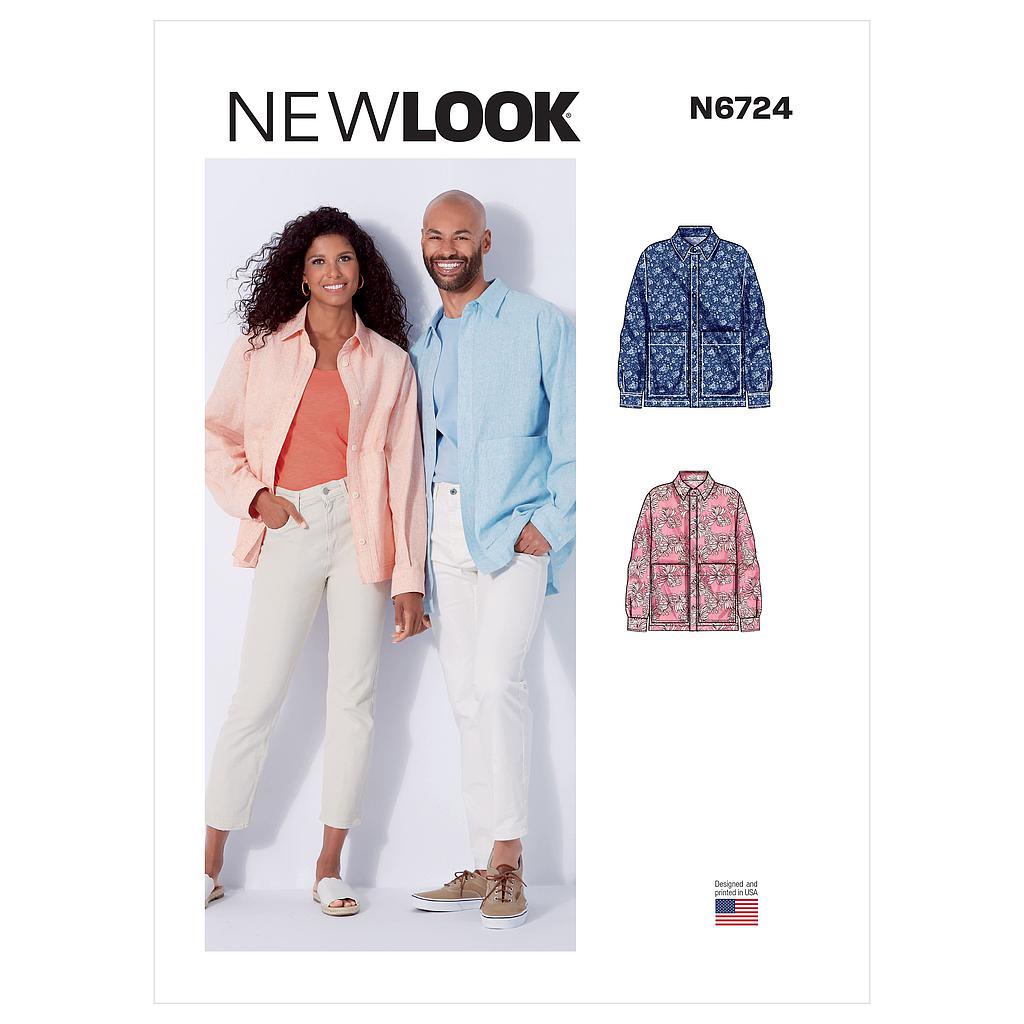 Patron New Look 6724 -  Chemise boutonnée unisexe de 36 à 45 (FR)