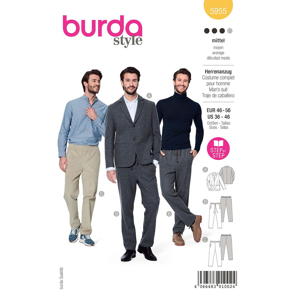 Patron Burda 5955 - Costume homme avec pantalon décontracté et veste classique du 48 au 58 (FR)