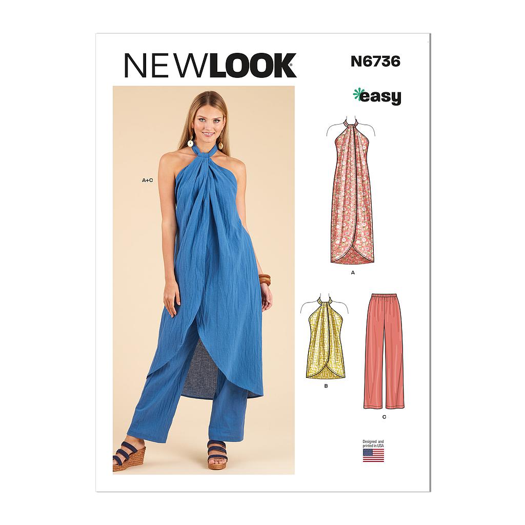 Patron New Look 6736 -  Hauts en 2 longueurs et pantalon du 34 au 46 (FR)