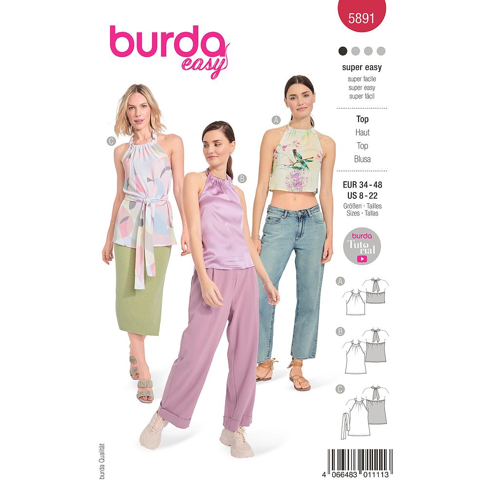 Patron Burda 5891 - Top dos-nu du 34 au 48 (FR)