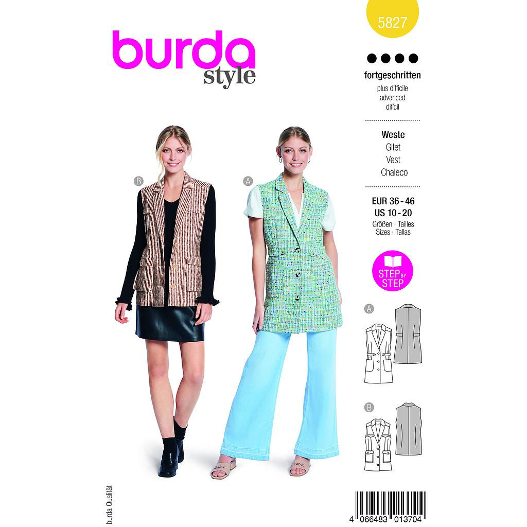Patron Burda 5827 - Gilet a revers allongé du 36 au 46 FR
