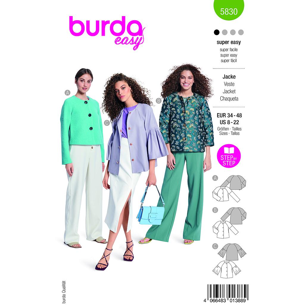 Patron Burda 5830 - Vestes du 34 au 48 FR