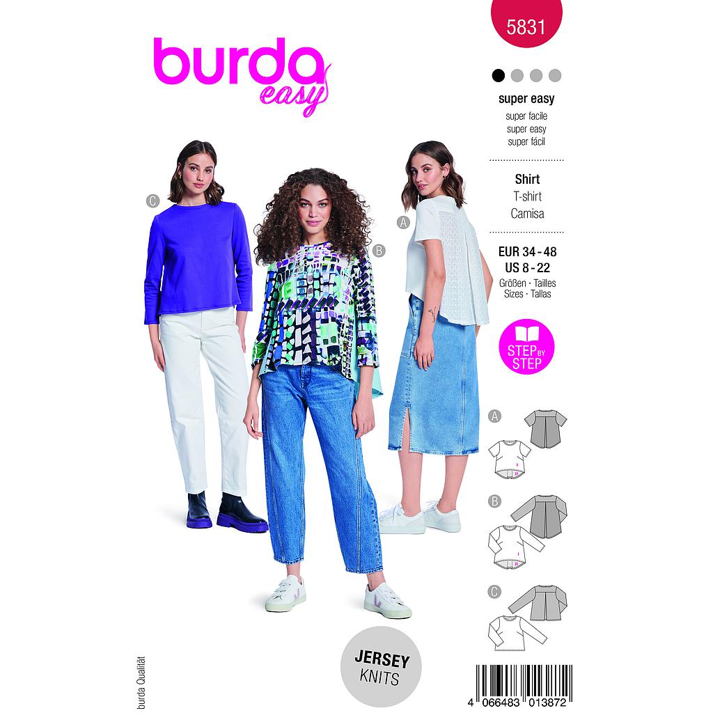 Patron Burda 5831 - T-shirt polyvalent du 34 au 48 FR