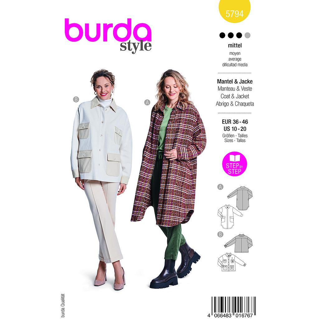 Patron Burda 5794 - Manteau douillet et confortable