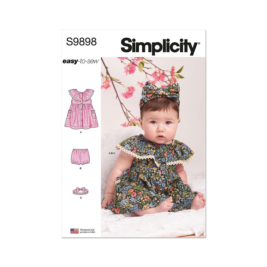 Patron Simplicity 9898 - Robe, culotte et bandeau pour bébé