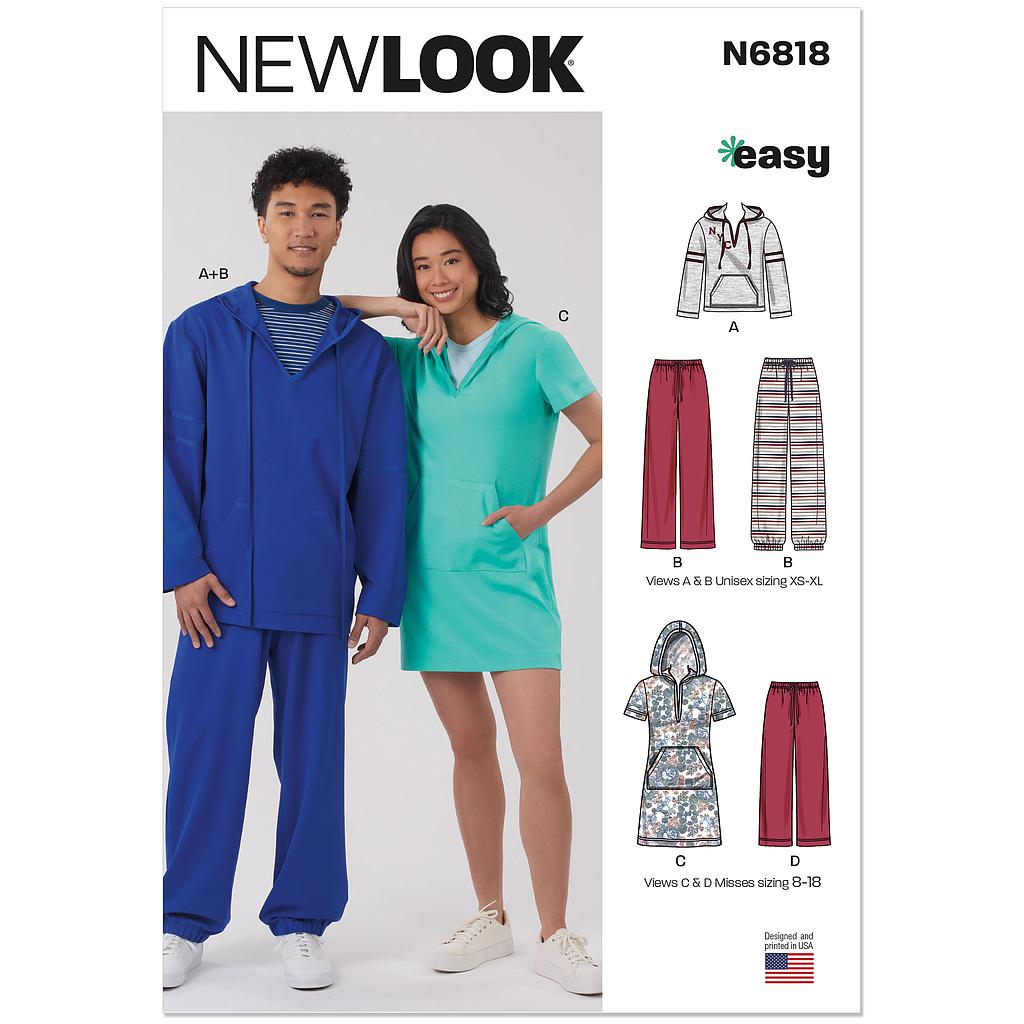 Patron New Look 6818 -  Sweat à capuche et pantalon en maille 