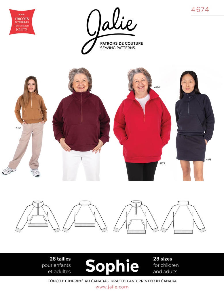 Patron Jalie 4674   SOPHIE - Kangourou demi-zip