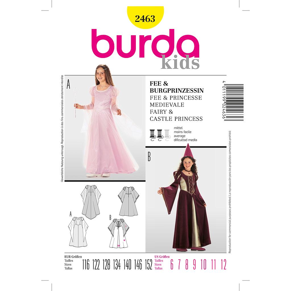 Patron Burda Carnaval 2463 - Déguisement Historique Fée et Princesse médiévale enfant