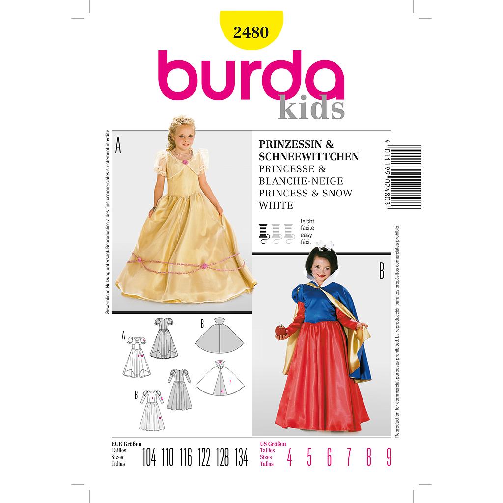 Patron Burda Carnaval 2480 - Déguisement Historique Princesse et Blanche - Neige enfant