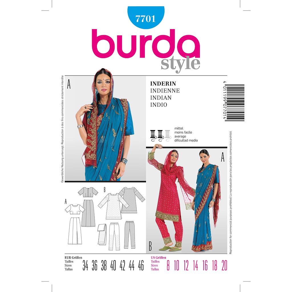 Patron Burda Carnaval 7701 - Déguisement Historique Indienne Femme