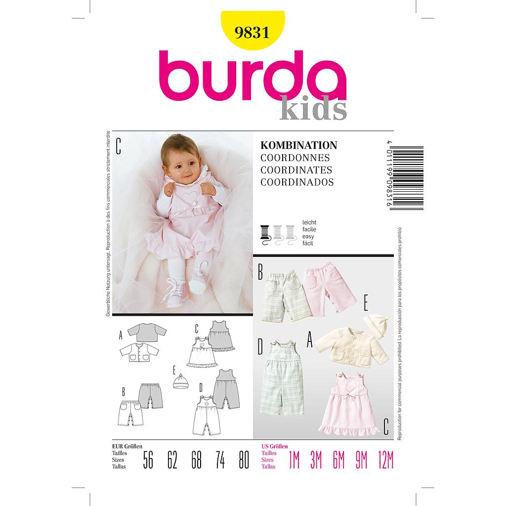 Patron Burda 9831 - Ensemble Bébé de 1 à 12 mois 