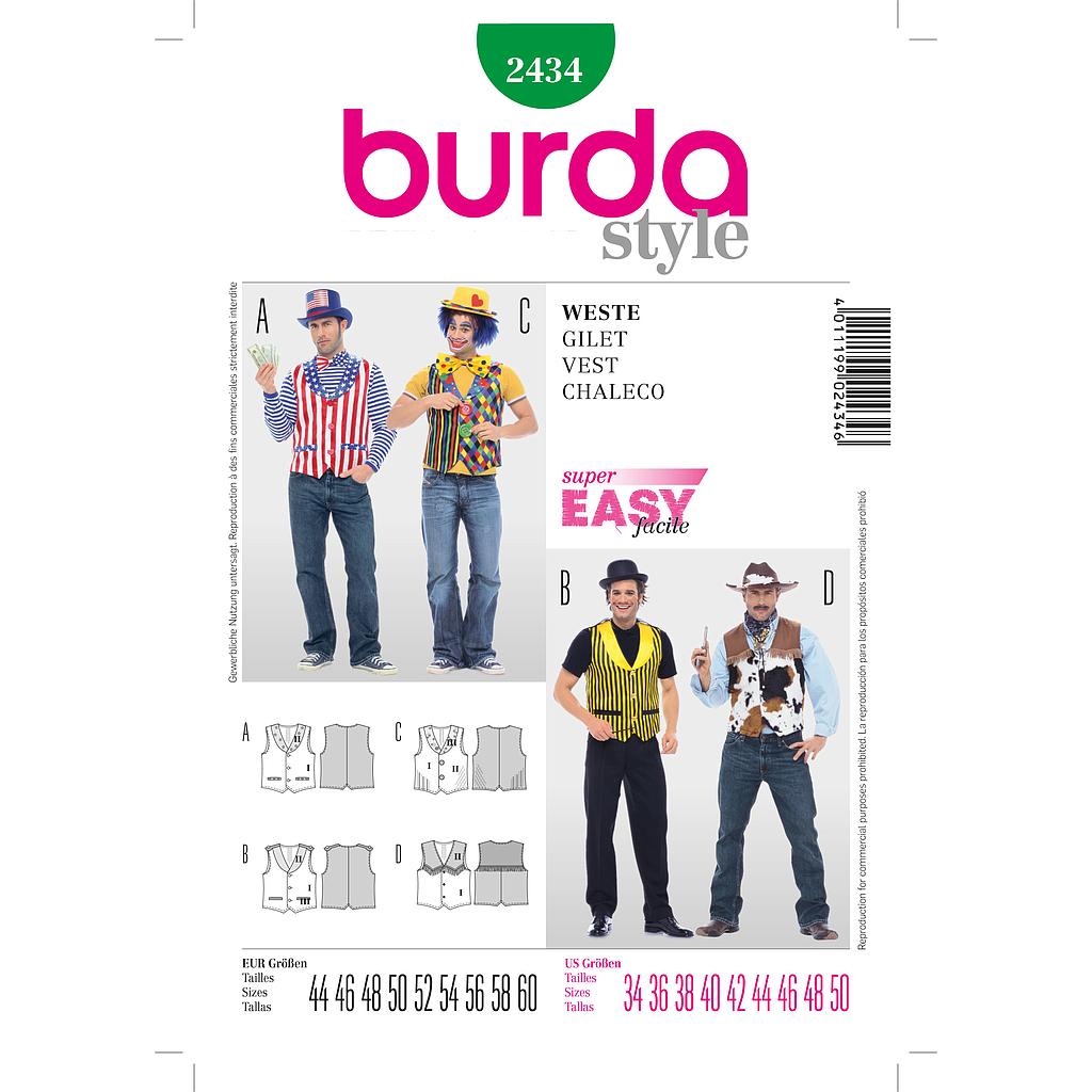 Patron Burda Carnaval 2434 - Déguisement Gilets Homme