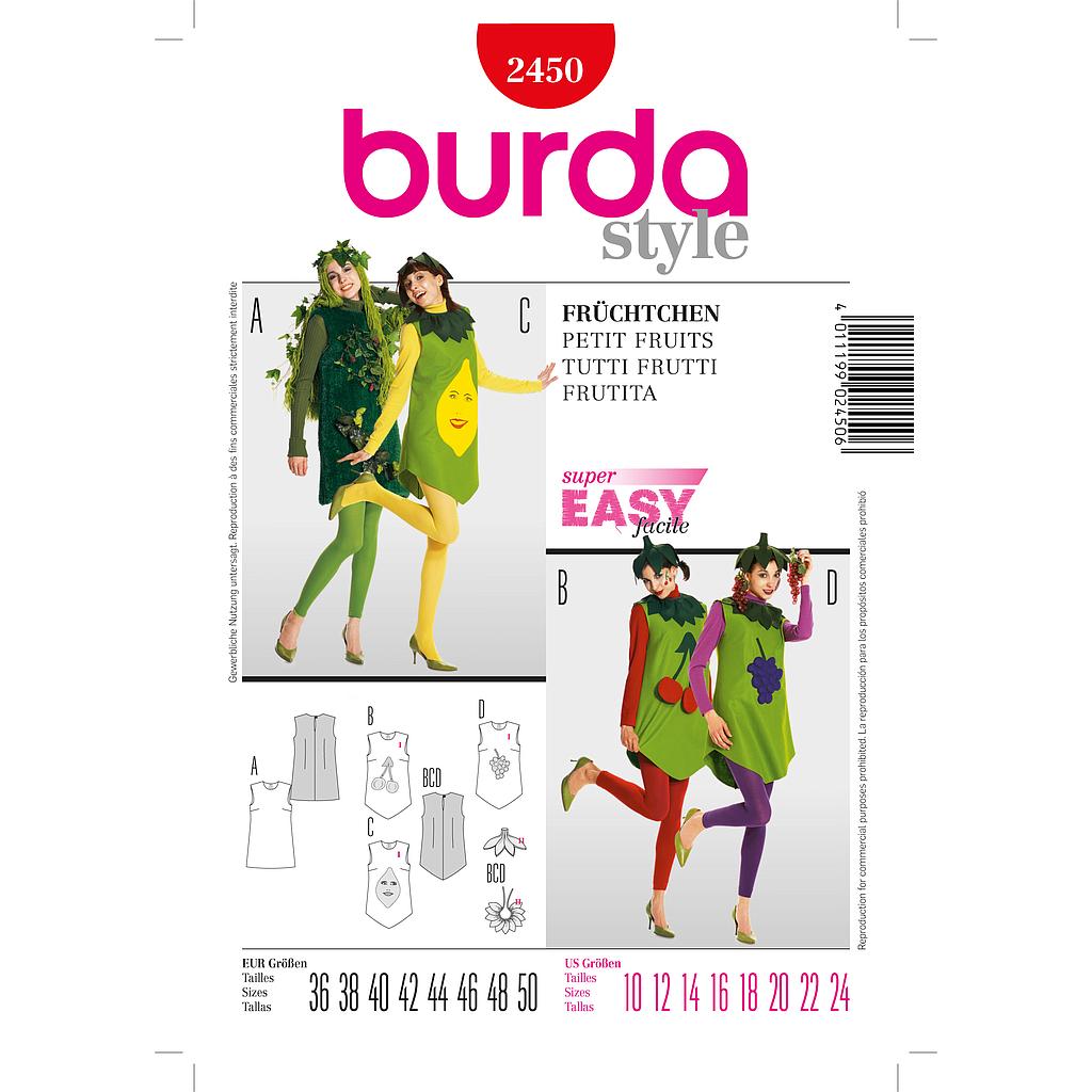 Patron Burda Carnaval 2450 - Déguisement Tutti Frutti Femme