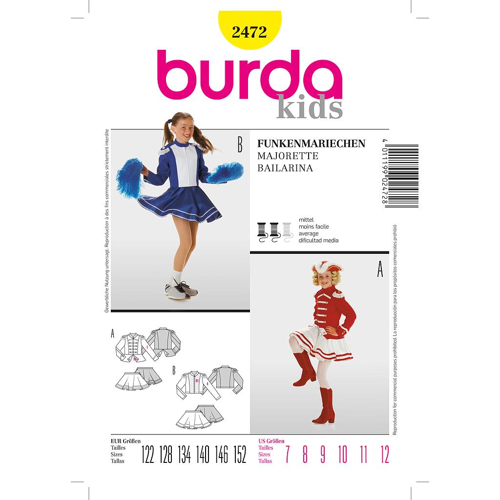 Patron Burda Carnaval 2472 - Déguisement Majorette enfant