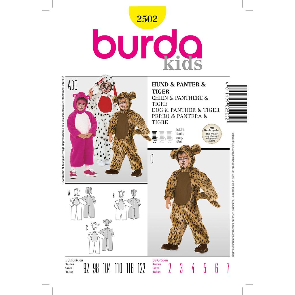 Patron Burda Carnaval 2502 - Déguisement Chien, Panthère &amp; Tigre enfant