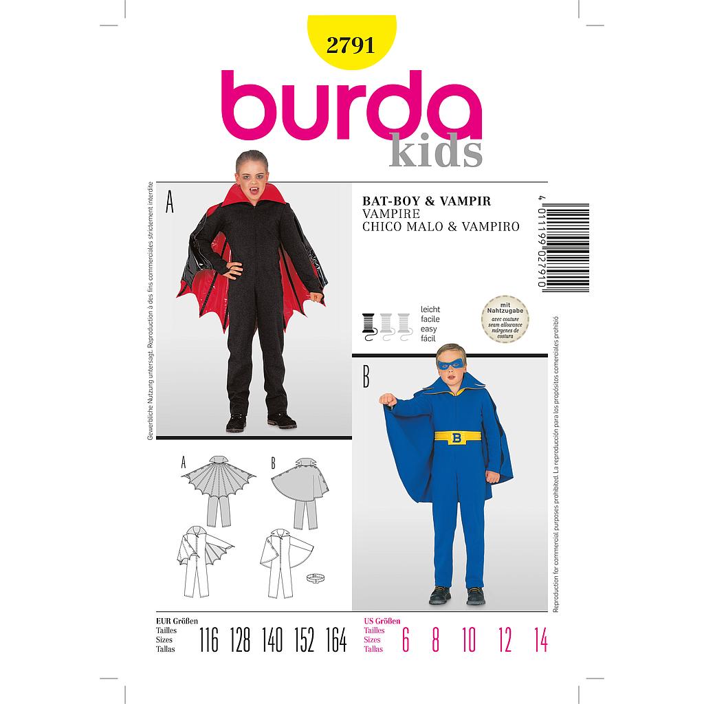 Patron Burda Carnaval 2791 -  Déguisement Chauve - souris, Vampire enfant