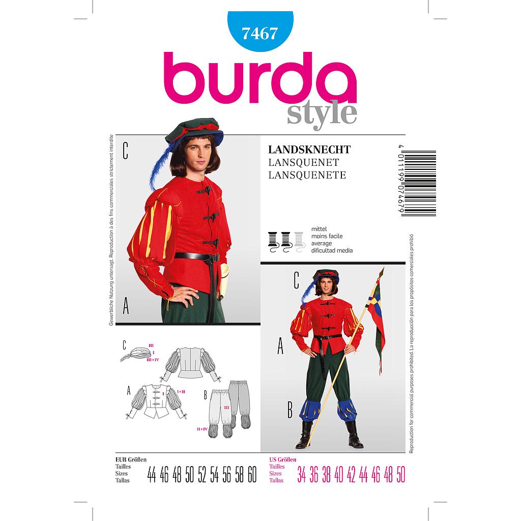 Patron Burda Carnaval 7467 - Déguisement Historique Lansquenet Homme