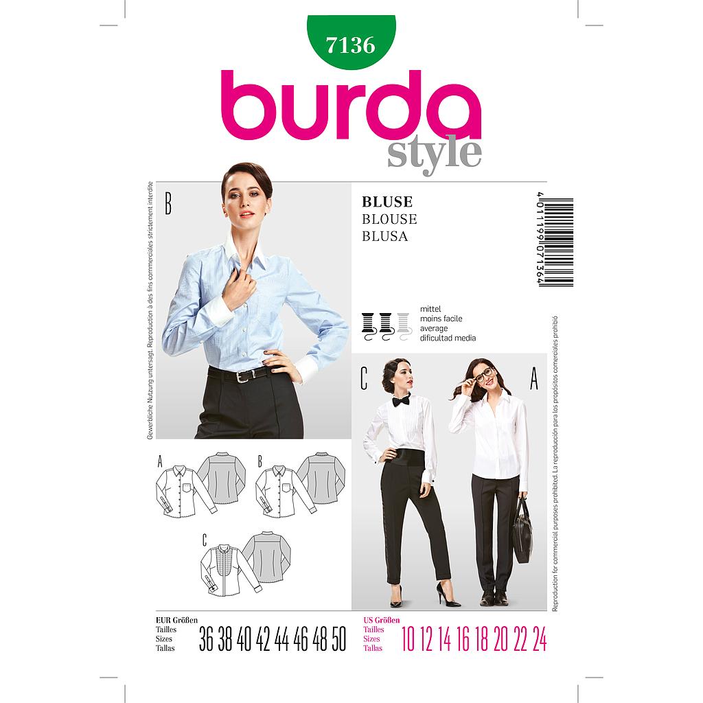 Patron Burda 7136 Chemisier, Blouse