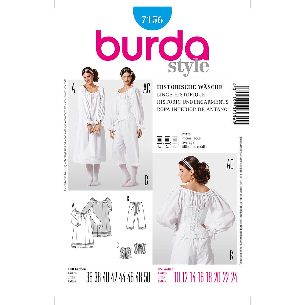 Patron Burda Carnaval 7156 - Déguisement Historique Sous - Vêtements Femme