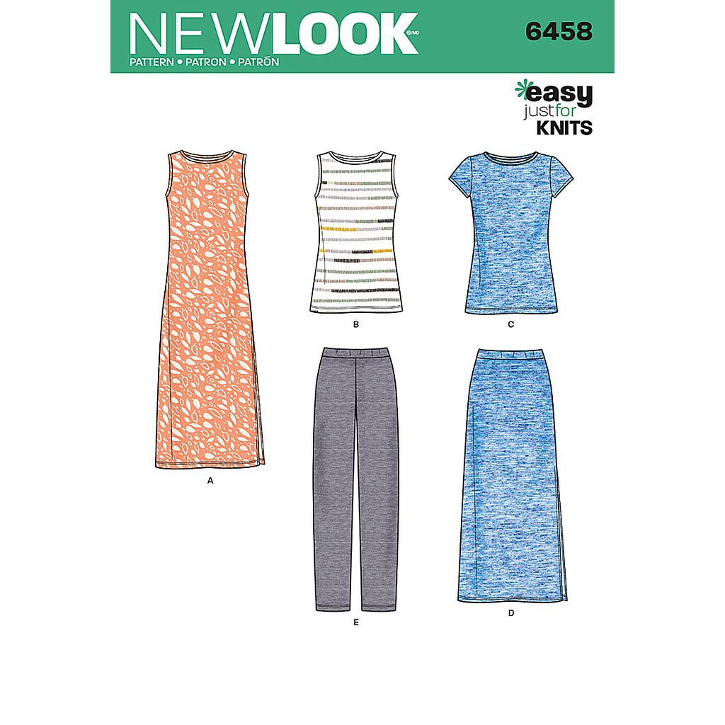 Patron New Look 6458 Robe, tee shirt, pantalon, jupe