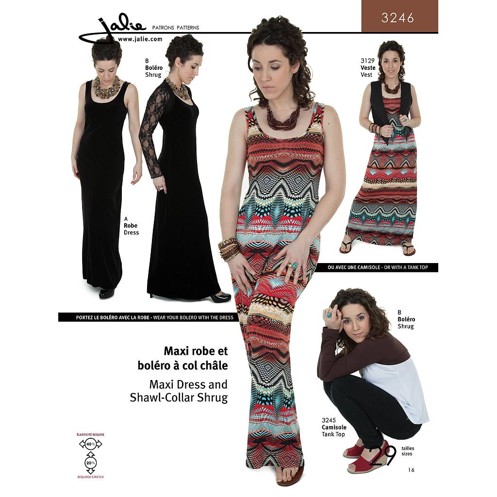 Patron Jalie 3246 Robe maxi et cardigan col châle