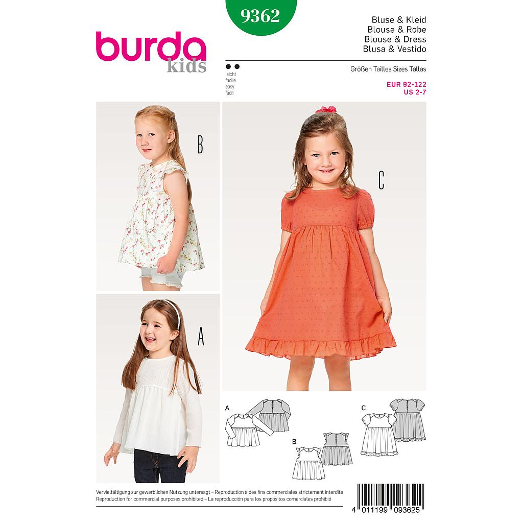 Patron Burda Kids 9362 Vestido y blusa