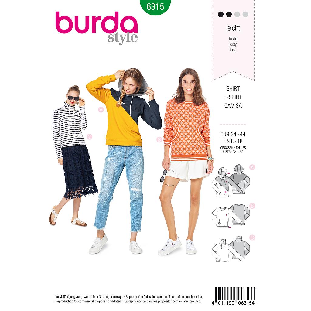 Patron Burda 6315 - Sweat pour femmes de 36 à 46